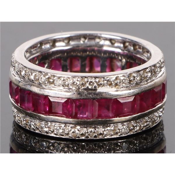 18K WHITE GOLD NATURAL RUBY DIAMOND LADIES RING