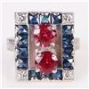 Image 2 : 18K DIAMOND RUBY SAPPHIRE ART DECO RING