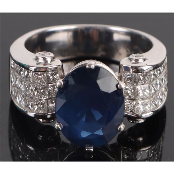 3.2CT SAPPHIRE 1.8CTW DIAMOND 18K WHITE GOLD RING