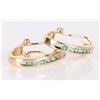 Image 2 : 14K YELLOW GOLD DIAMOND EMERALD J HOOP EARRINGS