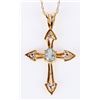 Image 1 : DAINTY AQUAMARINE LADIES 10K GOLD CROSS NECKLACE