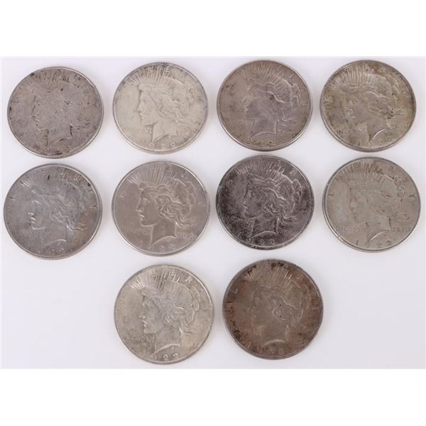 0.9 SILVER 1922 P LIBERTY PEACE DOLLARS - (10)