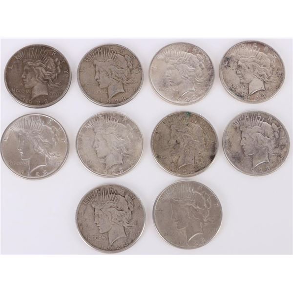 0.9 SILVER 1923 P/D/S LIBERTY PEACE DOLLARS - (10)