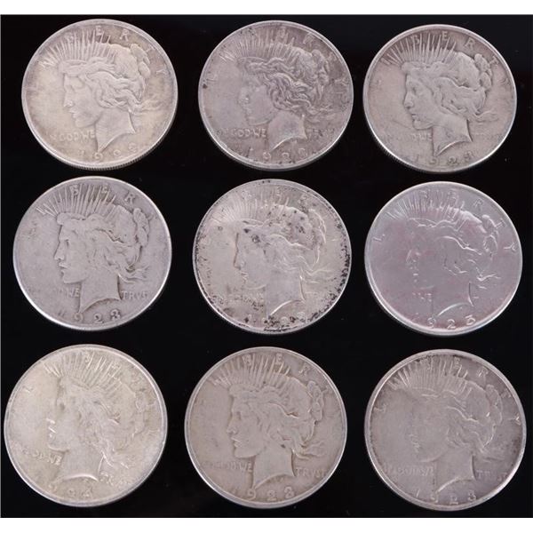 ASSORTED 0.9 SILVER LIBERTY PEACE DOLLARS - (9)