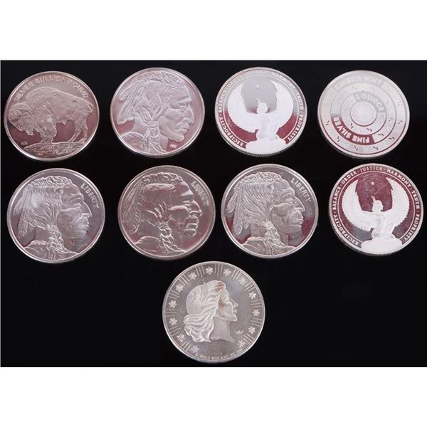 ASSORTED FINE SILVER BULLION COINS - (9)