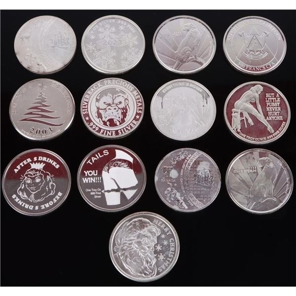 ASSORTED FINE SILVER 1 OZ BULLION COINS - (13)