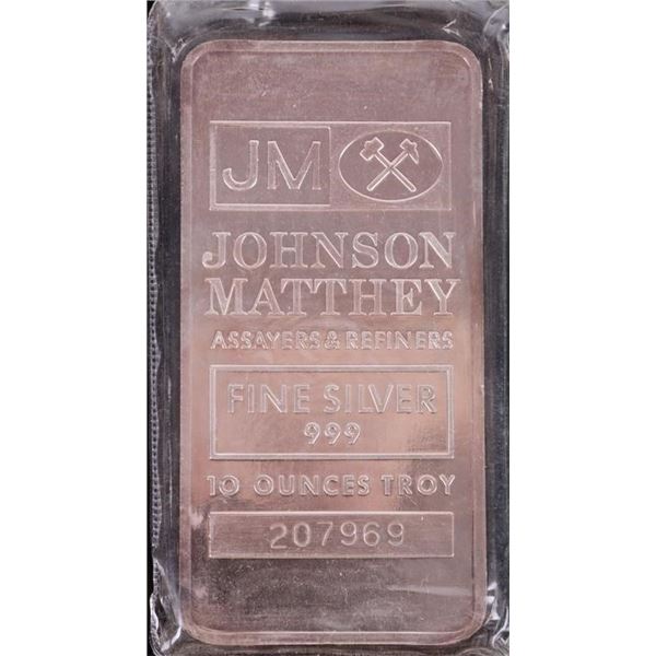 10 TROY OUNCE FINE SILVER BAR JOHNSON MATTHEY