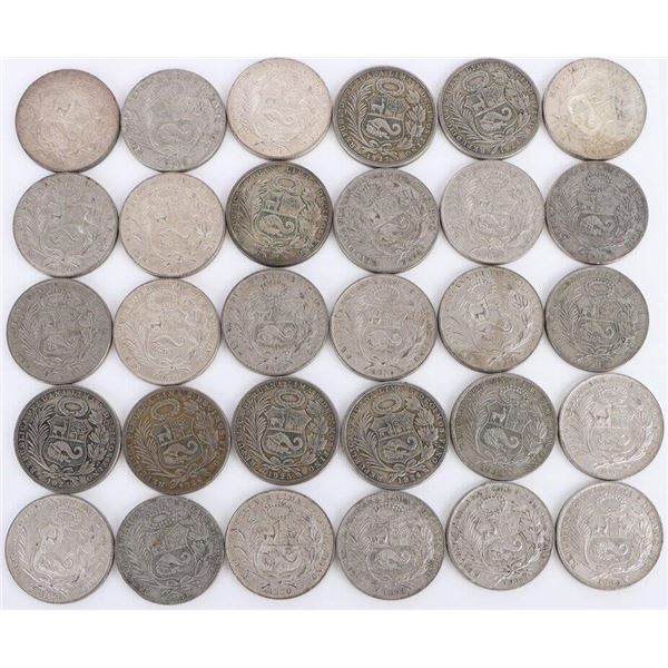 50% SILVER WORLD SILVER COINS PERU UN SOL - (30)