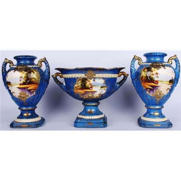 1880`S ANTIQUE NIPPON JAPANESE VASES & CENTERPIECE