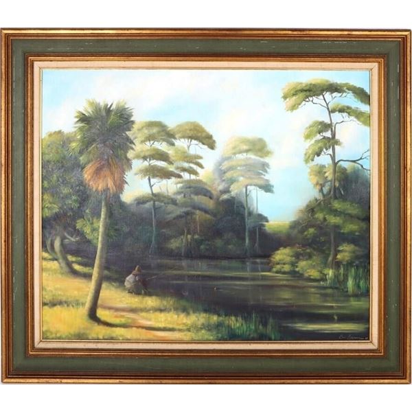 BOB BROWNE OIL ON CANVAS OF A MARSH LANDSCAPE