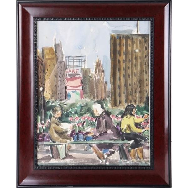 1965 HESS WATERCOLOR FRAMED DEPICTING A CITY