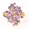 Image 1 : STERLING AMETHYST CLUSTER FLORAL LADIES RING