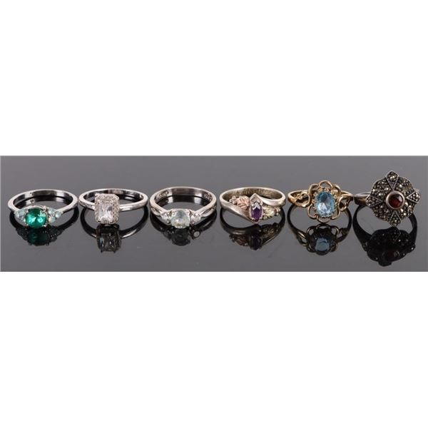 STERLING SILVER GEMSTONE LADIES RINGS - LOT OF 6