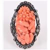 Image 1 : VINTAGE STERLING SILVER CARVED CORAL LADIES RING