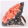 Image 2 : VINTAGE STERLING SILVER CARVED CORAL LADIES RING