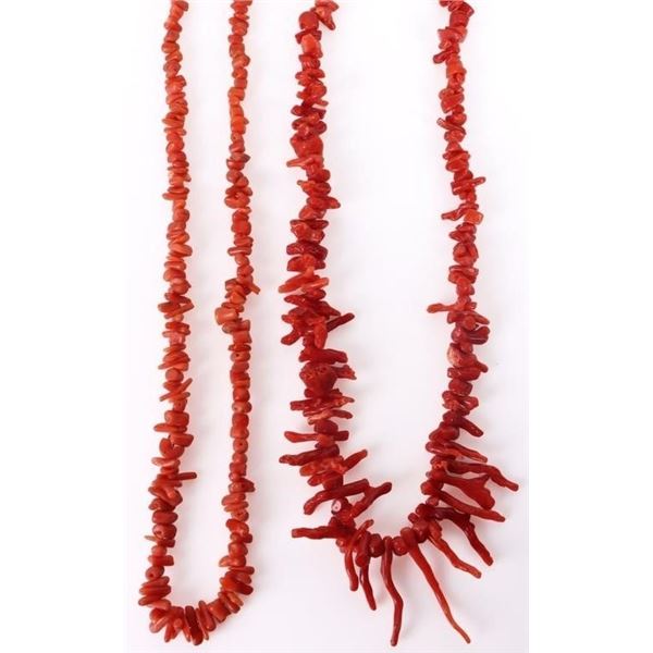 DARK REED DEEP CORAL LADIES CHIP NECKLACES - (2)