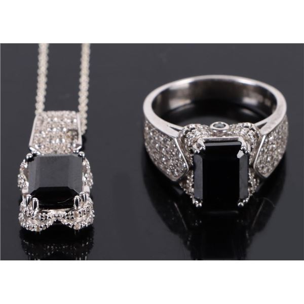 BLACK SPINEL STERLING SILVER JEWELRY SET