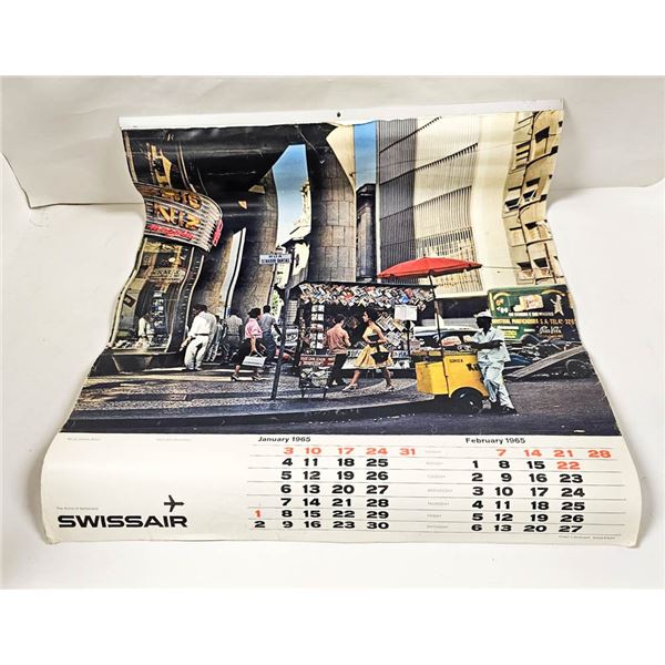 1965 VINTAGE SWISSAIR 18" X 16" WALL CALENDAR
