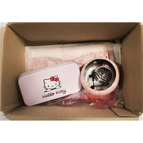 BOX OF MISC ACCESSORIES INCLUDING HELLO KITTY