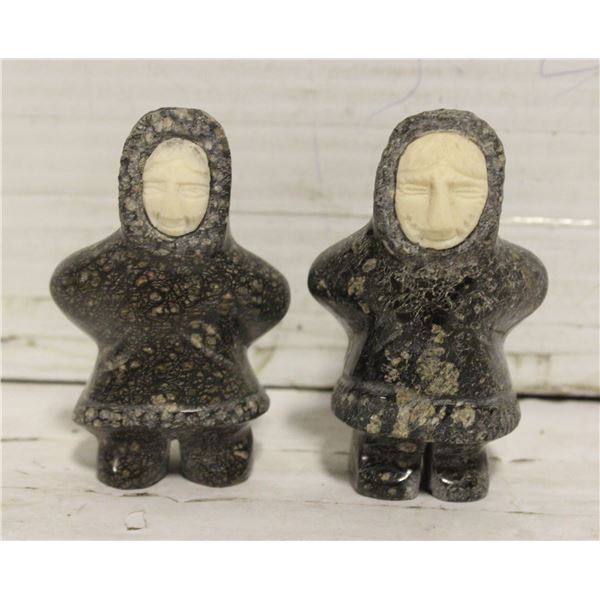 2X CARVED STONE INUIT FIGURES WITH MAKERS