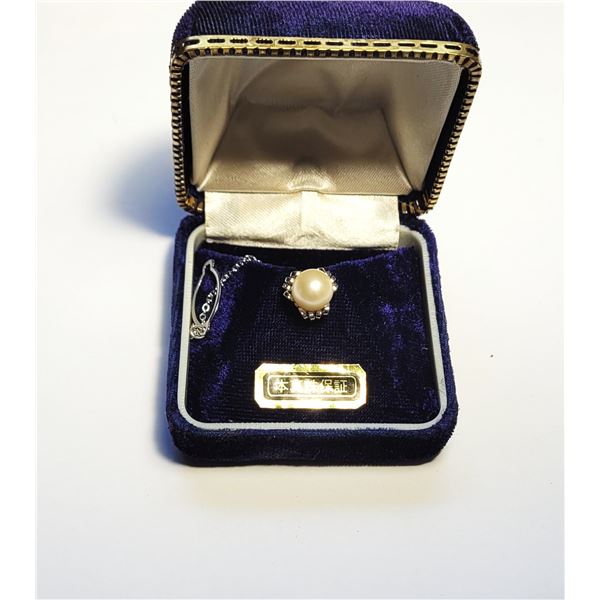 10)  VINTAGE PEARL AND CZ TIE TAC IN VELVET GIFT