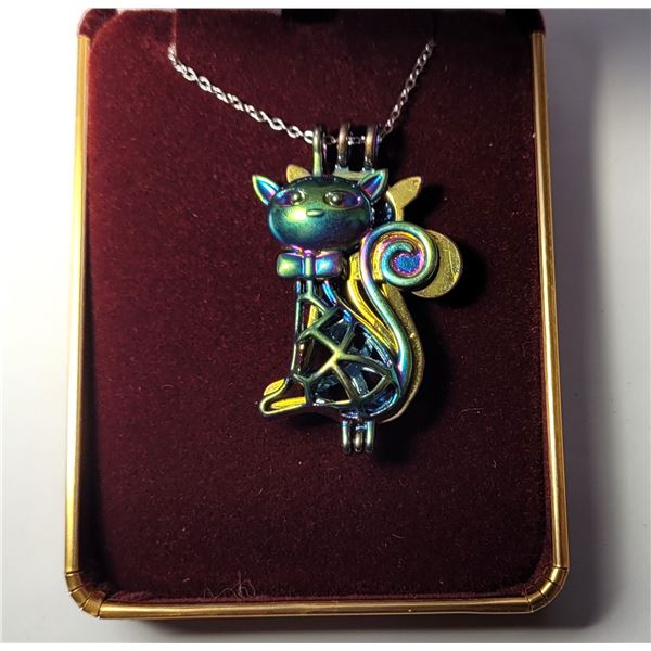 18)  RAINBOW TITANIUM TIBETAN SILVER CAT PENDANT