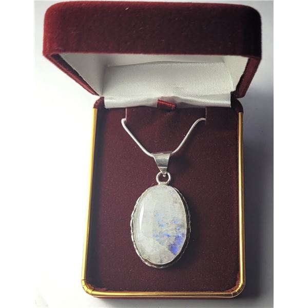 19)  OVAL NATURAL MOONSTONE PENDANT ON 16" SNAKE