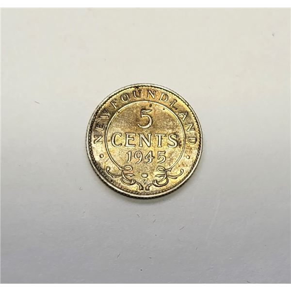 29)  NEWFOUNDLAND 1945C NICKLE, 80% SILVER.