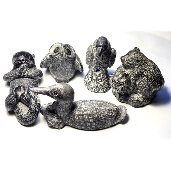 6)  LOT OF 5 WOLF ORIGINALS SOAPSTONE SCULPTURES,