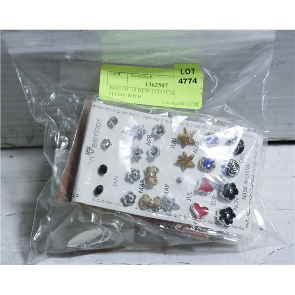 BAG OF 10 NEW COSTUME JEWELRY ITEMS WITH