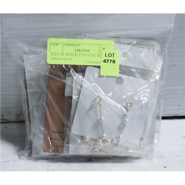 BAG OF 10 NEW COSTUME JEWELRY ITEMS WITH