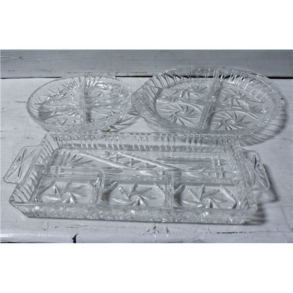 3 PINWHEEL CRYSTAL SERVING TRAYS - ESTATE