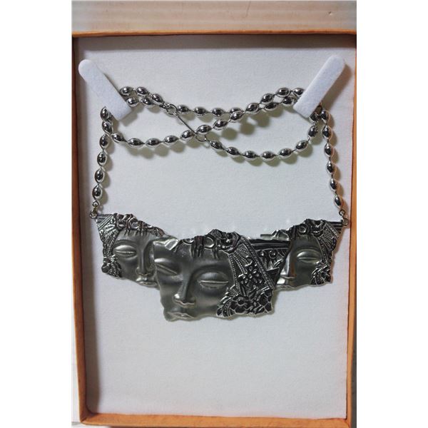 1970'S "JJ" 3 FACE SILVER-TONE CHOKER NECKLACE
