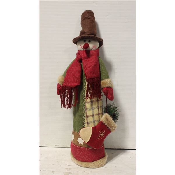 2 FT HAND MADE, HAND-STITCHED SNOWMAN, FUR TRIM &