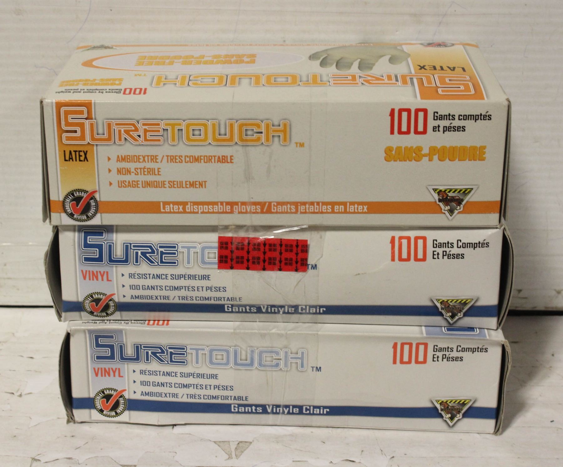 3 NEW BOXES SURE TOUCH GLOVES 100 /BOX, - Kastner Auctions
