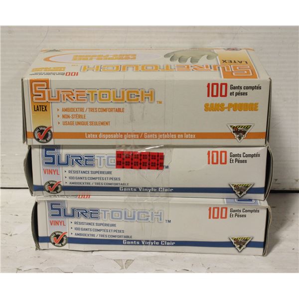 3 NEW BOXES SURE TOUCH GLOVES 100 /BOX,
