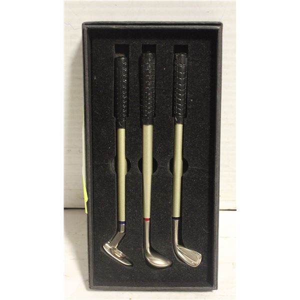 3 GOLF CLUB PEN SET, RED, BLUE, BLACK, TESTED FOR
