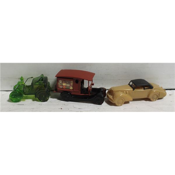 LOT OF 3 VINTAGE AVON GLASS CARS