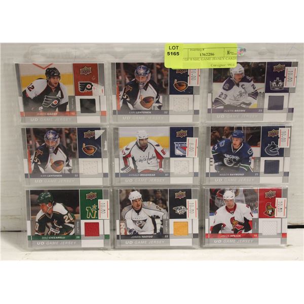 LOT OF 9 NHL GAME JERSEY CARDS