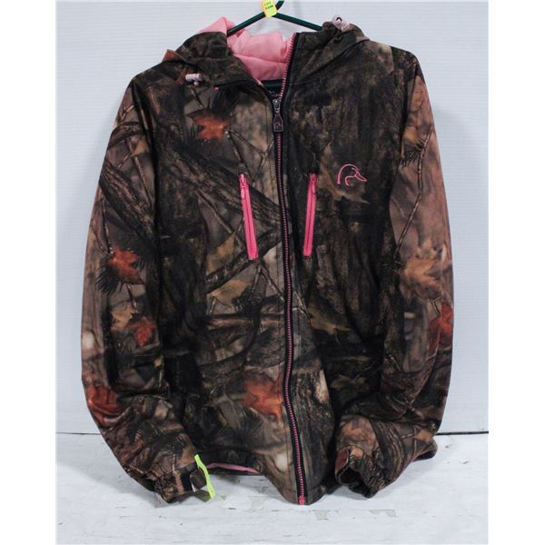 LADIES CAMO JACKET. LARGE.  PINK TRIM
