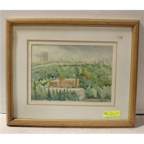 WATER COLOUR OF EDMONTON SKYLINE FRAMED