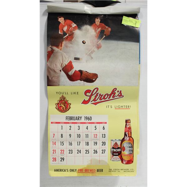 1959 GORDIE HOWE STROHS BEER CALENDAR