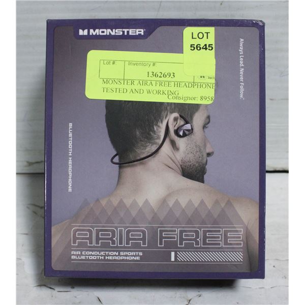 MONSTER AIRA FREE HEADPHONES - TESTED AND WORKING