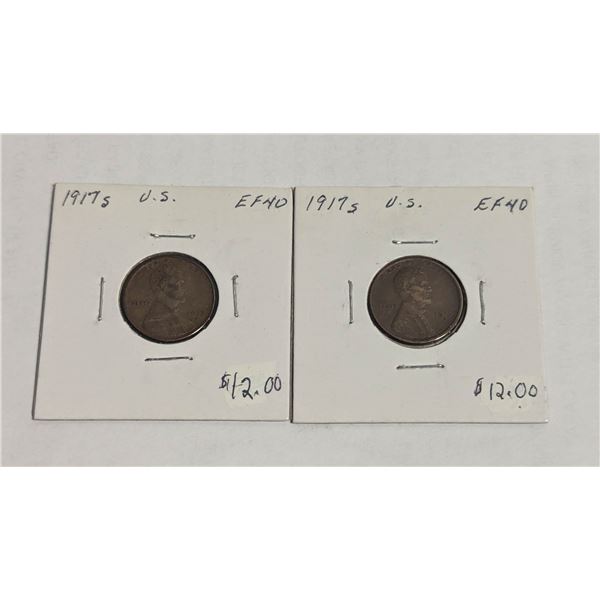 LOT OF 2 - 1917S USA SMALL ONE CENT COINS