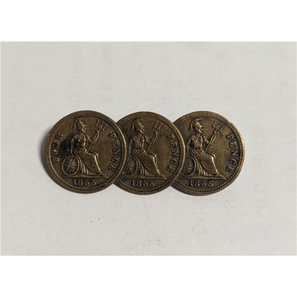 1855 ANTIQUE GREAT BRITAIN 4 PENCE COIN BROOCH