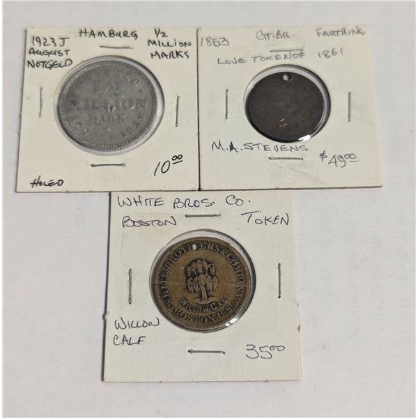 3 OLD TOKENS AND COINS