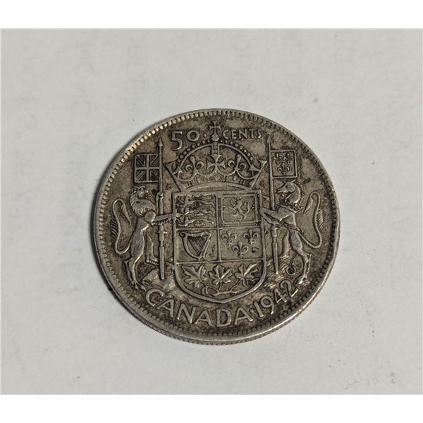 1942 SILVER CANADA 50 CENTS COINS