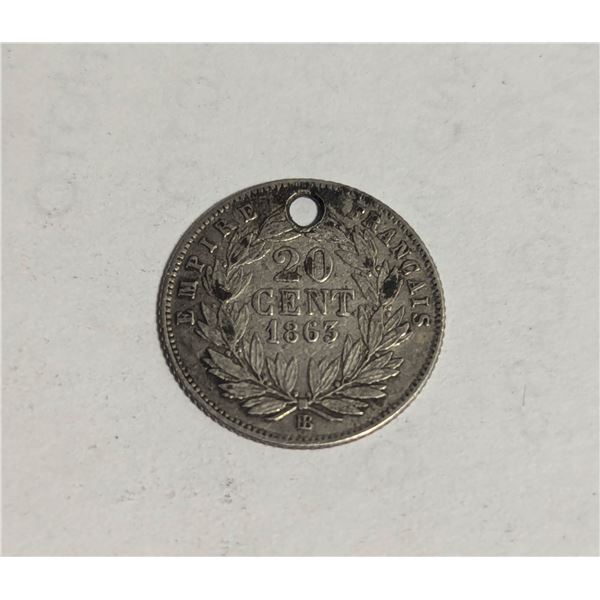 1863 SILVER NAPOLEON III FRANCE 20 CENTS COIN