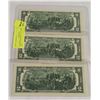 Image 1 : 3 MINT US $2 BILLS CONSECUTIVE SE#S
