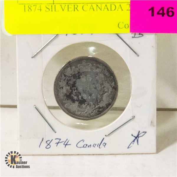 1874 SILVER CANADA 25 CENT COIN